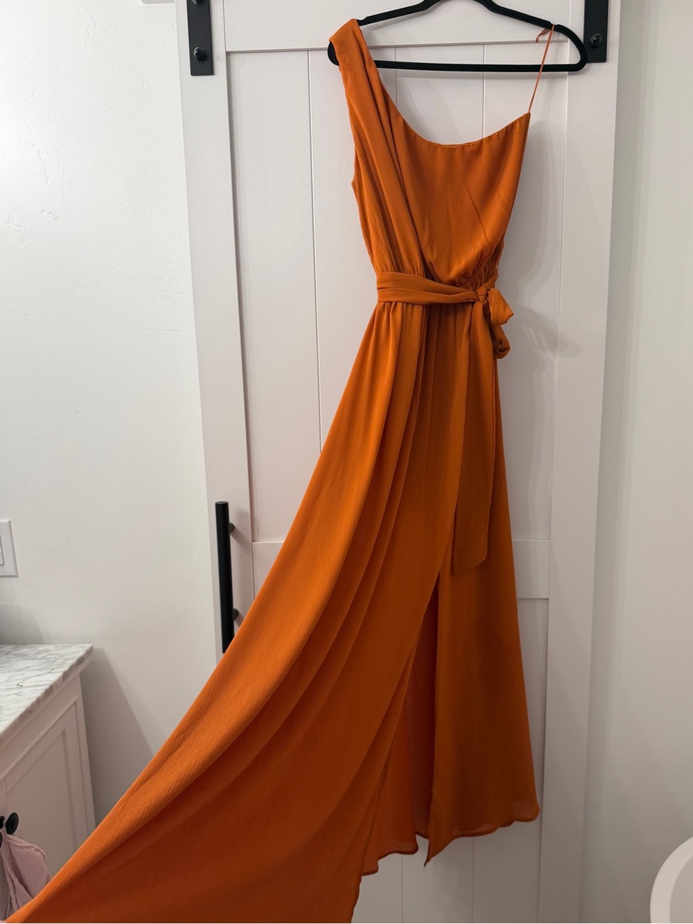 Flying Tomato One-Shoulder Orange Maxi Dress With Front Slit